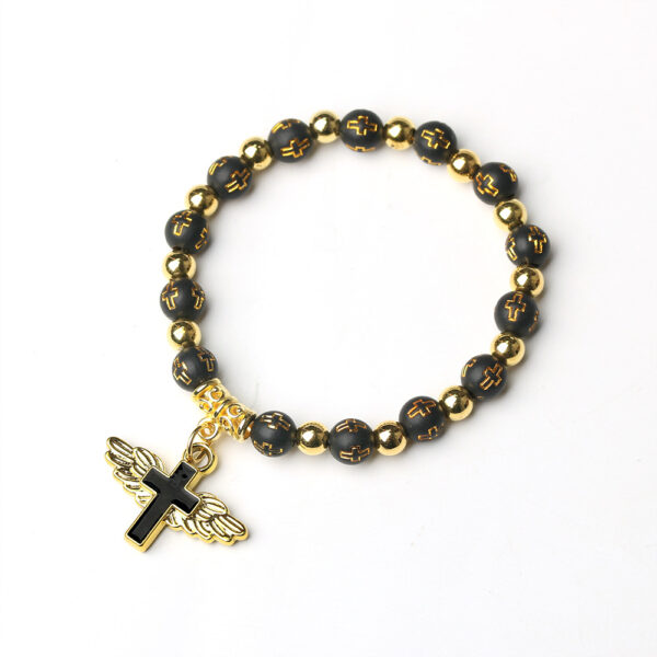 Wholesale Trendy Cross Bracelet Elastic Acrylic White Silver Beads Angel Design Fashion Accessory