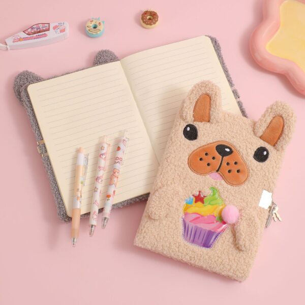 oly-689fc1195a3084a1039b2bf7129c3b59 Wholesale Plush Cartoon Dog Notebook with Lock Cute 3D Ears Diary for Kids Students Boutique Stationery