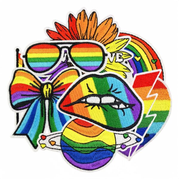 oly-68b17e6ac3b3bfb9fee563bf4baef414 Wholesale Rainbow Embroidered Patch Set - 9 Pieces Decorative Iron-On Patches for DIY Clothing Accessories