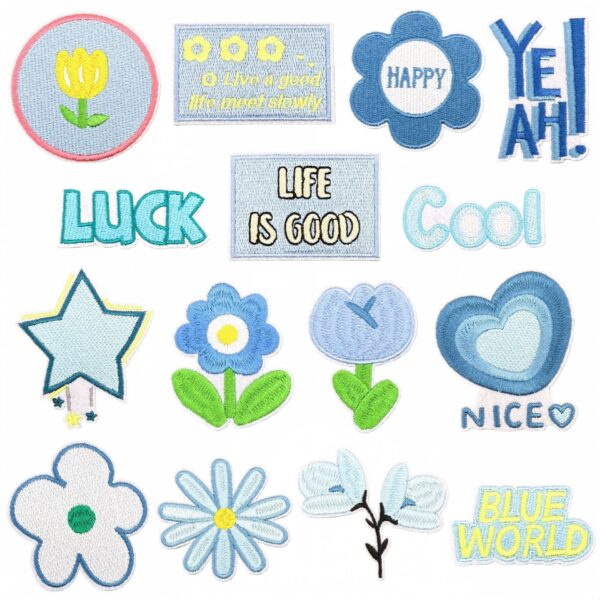 Wholesale Blue Flower Embroidery Iron-On Patch - Fashion Accessory for Bags, Clothing Repairs