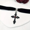 Wholesale Gothic Red Gemstone Cross Black Velvet Choker Necklace Trendy Fashion Accessory Gift