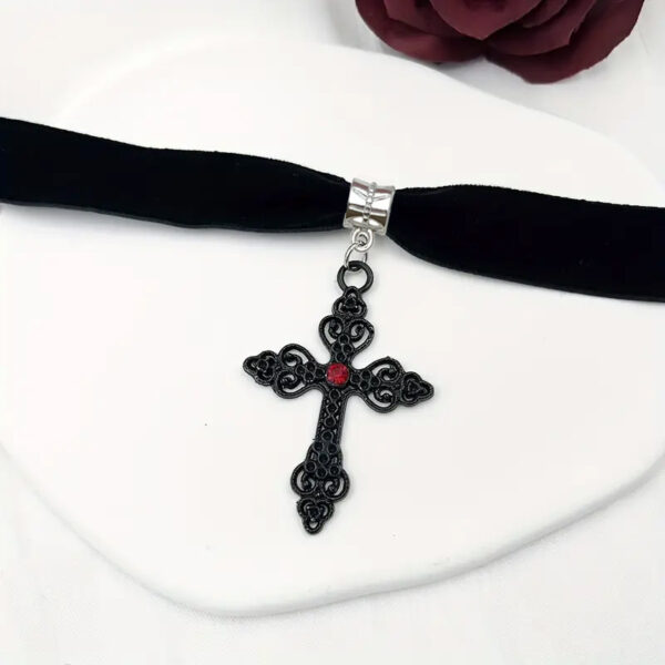 Wholesale Gothic Red Gemstone Cross Black Velvet Choker Necklace Trendy Fashion Accessory Gift