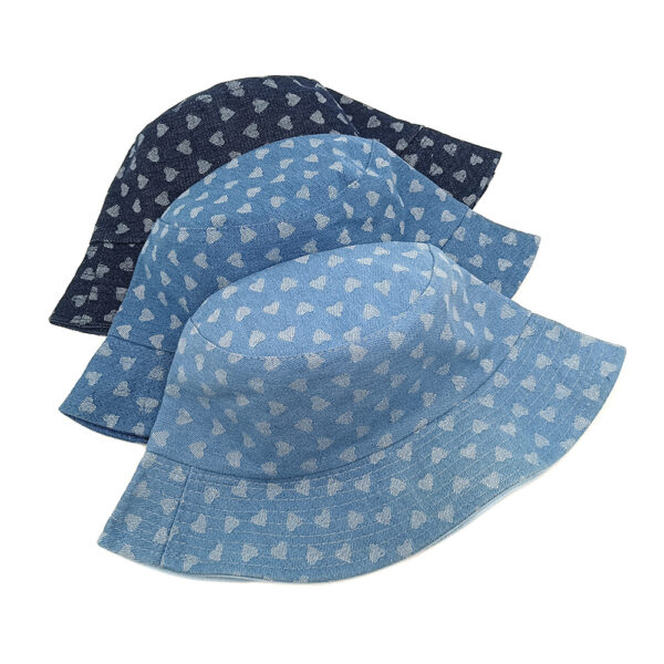 Wholesale Modern Heart Pattern Denim Fisherman Hat Navy Blue Casual Sun Hat