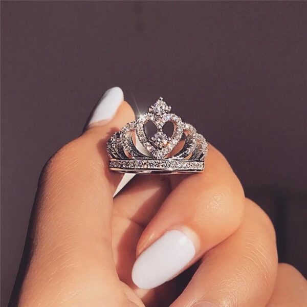Wholesale Crown Design Silver Alloy Ring with Zircon - Boutique Jewelry Accessory