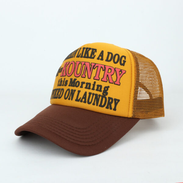 oly-68f302e46ed5a22e1ee3cc18f78adfdc Wholesale Trendy Mesh Trucker Cap Colorblock Print Letter Design Breathable Wide Brim Sun Hat