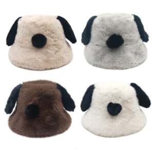 Wholesale Fluffy Furry Bucket Hat with Puppy Ears Winter Warm Thick Hat for Women Chic Casual Accessory
