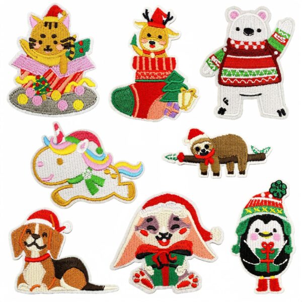 Wholesale Christmas Embroidered Patches Set of 8 Cartoon Penguin Design for DIY Decoration Craft Supply
