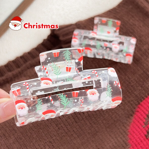 oly-69b9b09b01ac818c8eb840e19dae6537 Wholesale Transparent Christmas Acrylic Shark Claw Hair Clip with Santa Print Trendy Fashion Accessory for Women Gift Boutique Resale