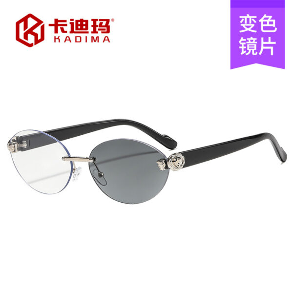 oly-6a64ef00864b3f4d45741c5ea0f9cca6 Wholesale Trendy Leopard Pattern Frameless Oval Color Changing Sunglasses UV400 Golden Frame Gray Lenses Fashion Sun Shades for Resale