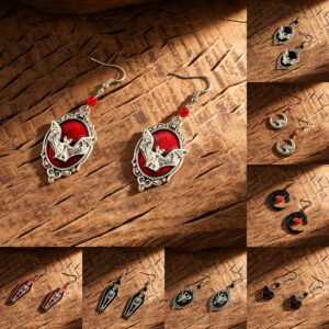 Wholesale Retro Halloween Ear Hooks Zinc Alloy Bat Skull Spider Design Jewelry Accessory