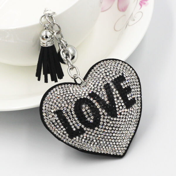 Wholesale Pink Flannel Rhinestone Love Heart Bag Charm Keychain Fashion Accessory
