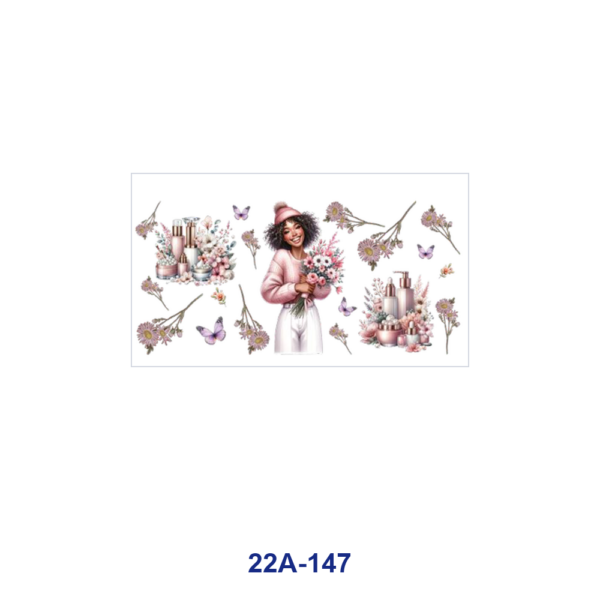 Wholesale 5pcs Watercolor Cozy Spa Lady Bath Mask Hair Dryer Pastel Wildflower Butterfly Heart Skincare Tumbler Wrap Decals 16oz Cup UV DTF Wraps