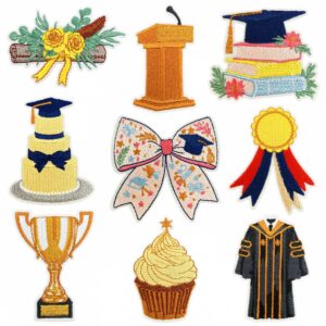 oly-6b0431ce2cffc4affe191005bb710ddb Wholesale Graduation Themed Cartoon Embroidered Patches 9-Piece Set, Decorative Craft Supply Gift