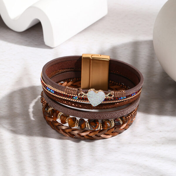 oly-6b75786bb73fd6d4c03db9e9cdc6089a Wholesale Woven PU Leather Heart Bracelet with Rhinestone Accents Unisex Business Gift Jewelry Accessory