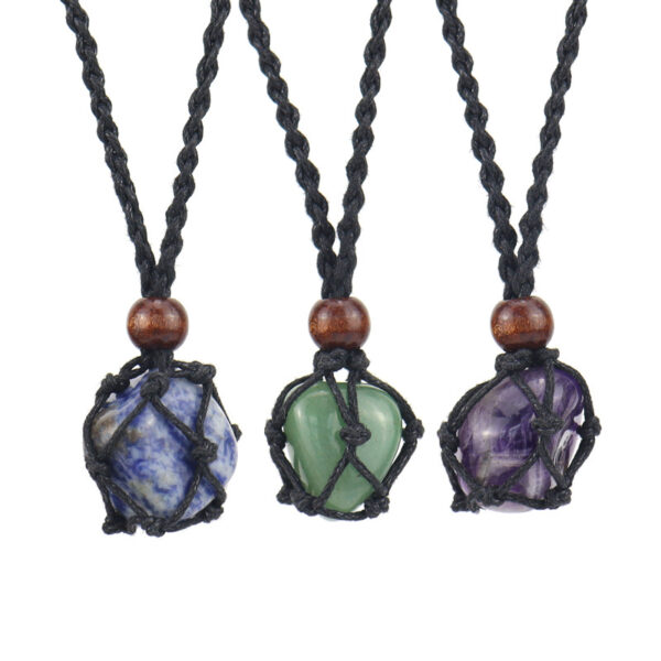 oly-6bde0b04205e0aa72b7aac3cc64c8638 Wholesale Amethyst Crystal Handmade Woven Net Pendant Necklace Adjustable Boutique Resale Gift