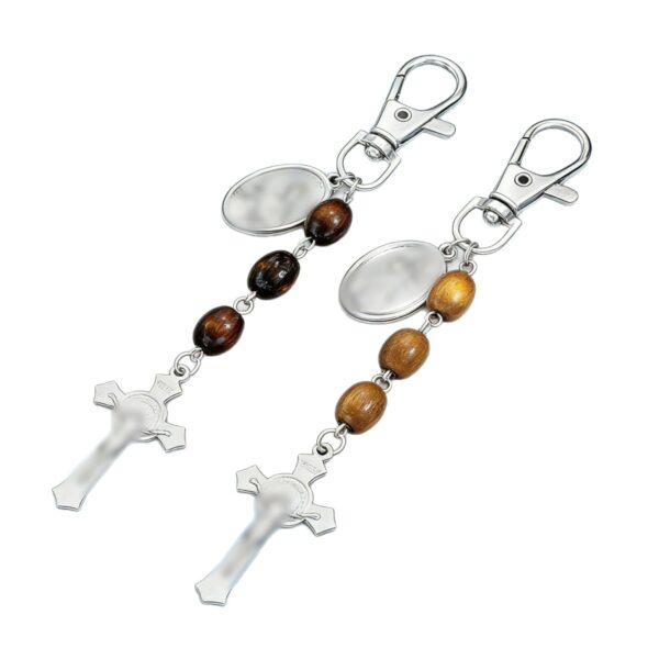 oly-6c010bb1ce21ee2aba93b9e247ae2600 Wholesale European American Style Alloy Cross Wood Bead Keychain Fashion Accessory for Baptism Gift