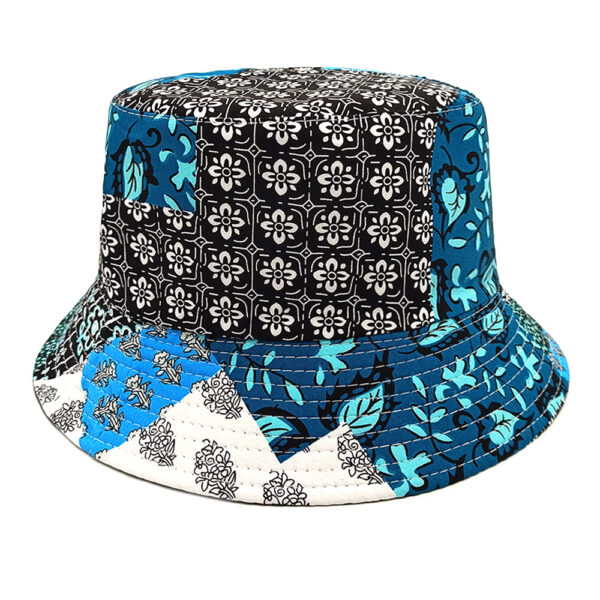 oly-6c1364bd96e92dbf36db8a9a8f200c09 Wholesale Sky Blue Reversible Sunscreen Bucket Hat with Ethnic Print for Daily Use Fashion Accessory