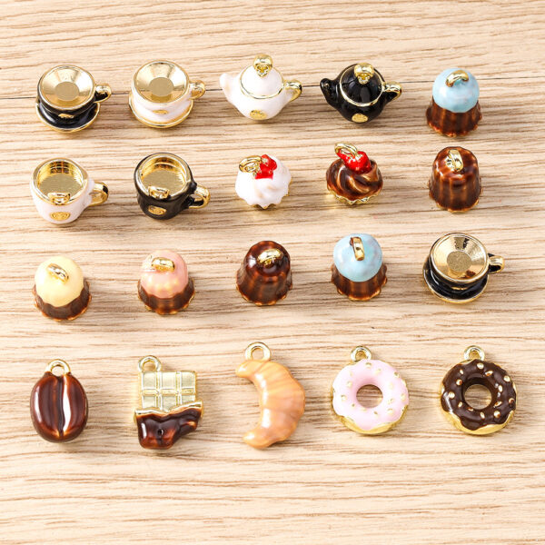 Wholesale 5pcs Blue Cake Donut Pendant Charms Zinc Alloy DIY Jewelry Making Keychain Bag Charm