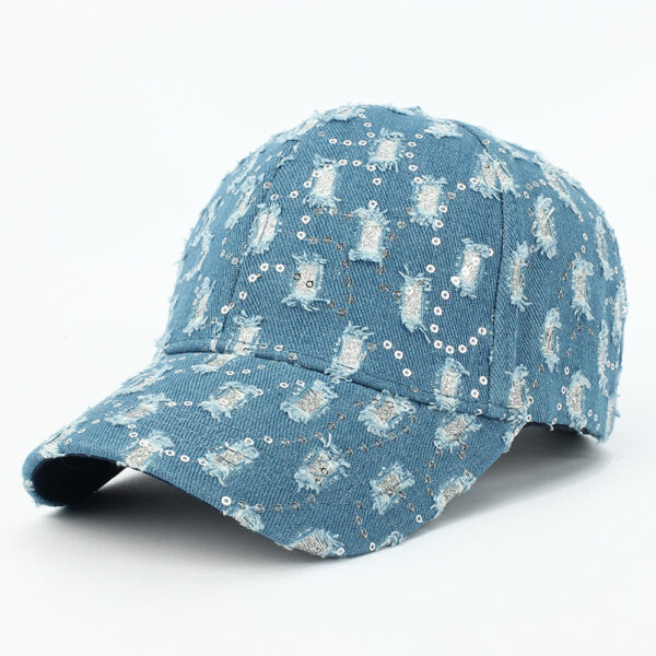 oly-6c4b23109a5fc623057c9585d17428ec Wholesale Sequin Denim Baseball Cap Light Blue Adjustable Wide Brim Trendy Unisex Fashion Accessory for Resale