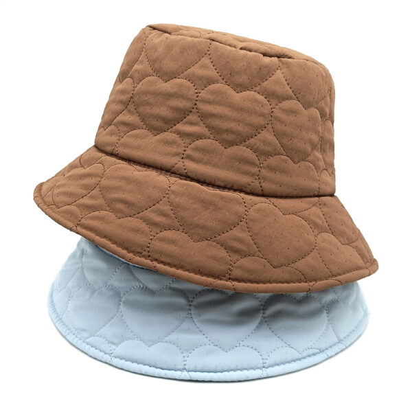 Wholesale Chic Beige Quilted Bucket Hat for Women, Polka Dot Heart Pattern, Casual Winter Accessory