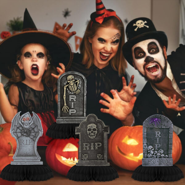 Wholesale Halloween Tombstone Honeycomb Ornaments 4 Pack Paper Party Decor