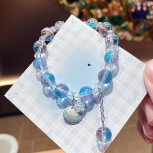 Blue and purple shell flower glass bracelet bag