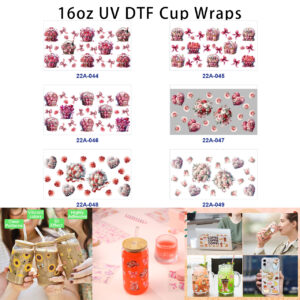 oly-6d01a97a21dde913611b26212b8e6756 Wholesale 5pcs Watercolor Flower Basket Pink Bow Rose Bouquet Mixed Floral Print 16oz Cup UV DTF Wraps