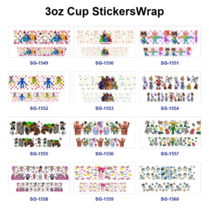 oly-6d01e2aa176ba90203fafdc8e368b2a5 Wholesale 8pcs Mixed Cartoon Game Doll Print 3oz Cup Stickers Wrap OLY Exclusive