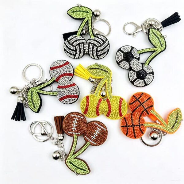 Wholesale Rhinestone Soccer Themed Keychain with Tassel Patch Boutique Resale Car Key Accessory