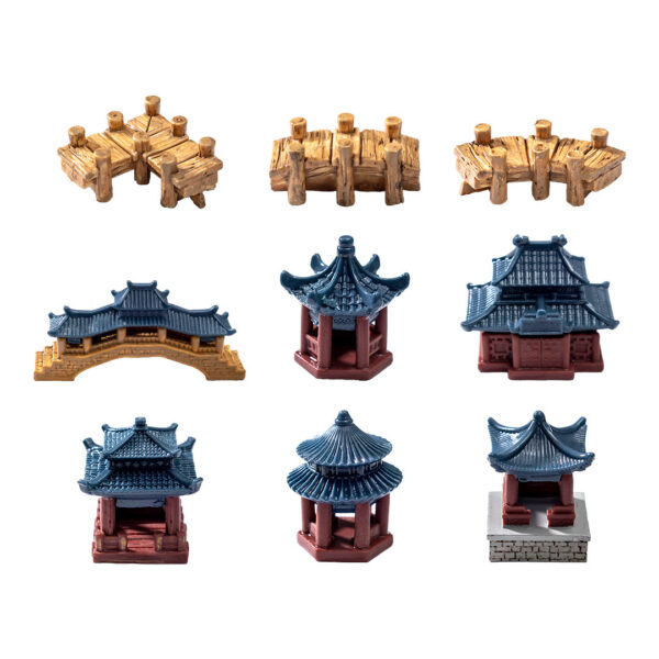 Wholesale Cartoon Style Micro Landscape Pavilion Resin Figurine for Bonsai Garden Decoration
