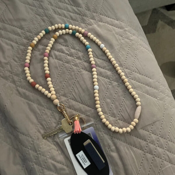 Wholesale Geometric Silicone Bead Lanyard Keychain ID Badge Holder Teacher Gift Car Key Accessory