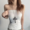 oly-6d1d2515b550af4b1b9d25d501655d12 Wholesale Alloy Double Pendant Wooden Cross Necklace Long Chain Gothic Style Fashion Accessory for Resale