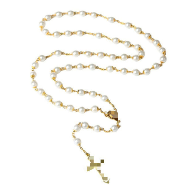 oly-6d355562d90b884ce2f7e2d62bb2fd07 Wholesale Cross Pearl Necklace 8mm Gold Pearl Pendant Ball Chain Fashion Accessory for Boutique Resale