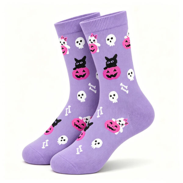 oly-6da78c703368622099a72b9710827ec1 Wholesale Halloween Cotton Mid Calf Socks Pumpkin Bat Pattern Party Accessory