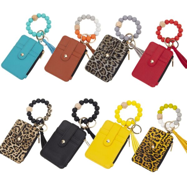 oly-6dab0204b6a7ad20bc0b5106b1d00368 Wholesale PU Leather Wallet Keychain with Wood Beaded Bracelet Pastoral Style Fashion Accessory