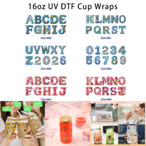Wholesale 5pcs Folk Embroidery Floral Alphabet Number Blue Pink Blossom Letter Digit Mixed Decor Prints 16oz Cup UV DTF Wraps