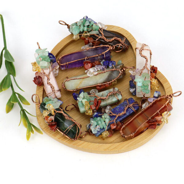 Wholesale Tree of Life Leaves Design Agate Pendant Necklace, Natural Stone, Hand-Woven, Jewelry Accessory