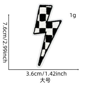 Large lightning black and white plaid cloth patch