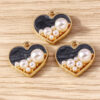 Wholesale 10 Pcs Pink Heart Pendants with Pearl Inlay Romantic DIY Fashion Accessory