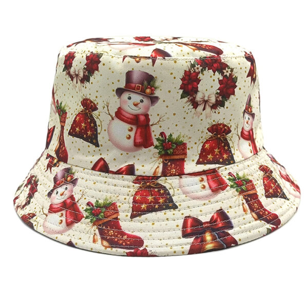 Wholesale Christmas Snowman Print Double Sided Bucket Hat Sun Protection Fashion Accessory