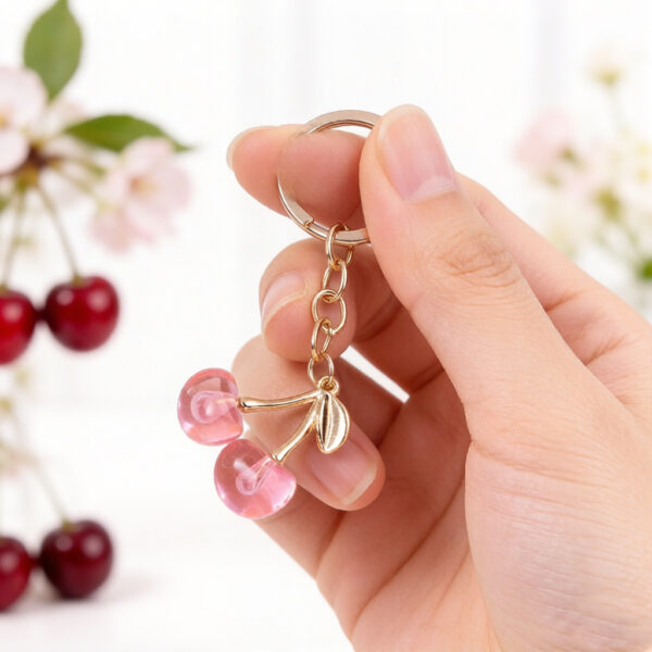 Wholesale Cute Miniature Cherry Keychain Pendant Light Pink Zinc Alloy Bag Charm Decorative Accessory