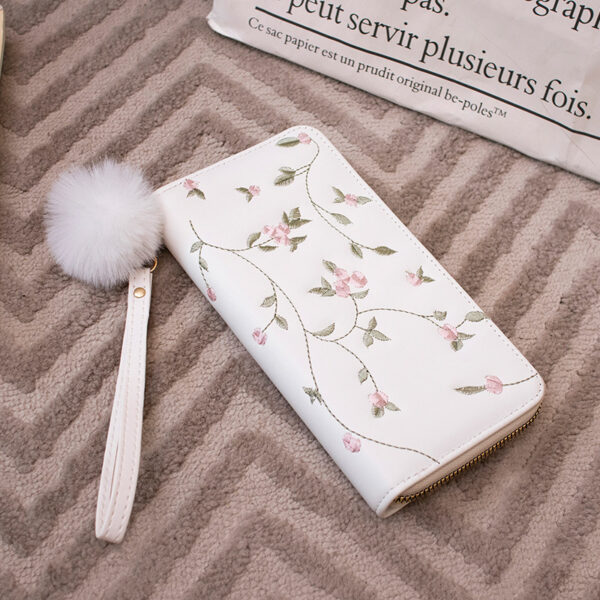 oly-6e9541801e2a25b1d2145bab2ecf4851 Wholesale PU Leather Embroidery Fluffy Ball Coin Purse Wallet Chic for Women
