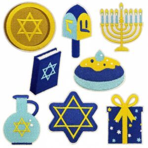 oly-6ea7a2d883af2a7ed8924bbdf33042b9 Wholesale Cartoon Hanukkah Embroidered Patch Blue Iron On Decorative Clothing Accessory Gift
