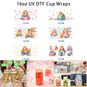 oly-6ebb373de6c339ad81f7fb5fd2dbd81d Wholesale 5pcs Soft Watercolor Blonde Princess Butterfly Pastel Floral Decor 16oz Cup UV DTF Wraps OLY Exclusive