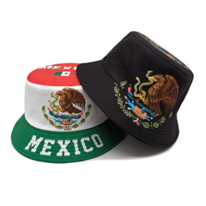 Wholesale Mexico Flag Pattern Double Sided Bucket Hat Outdoor Sun Protection Trendy Headwear