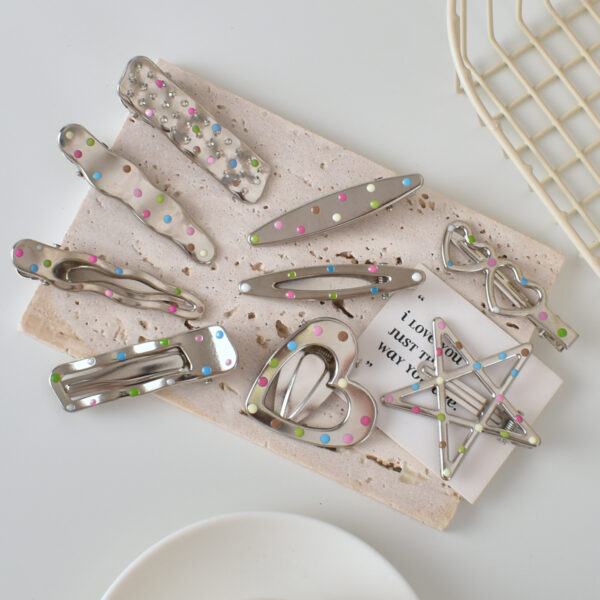 Wholesale Y2K Colorful Polka Dot Silver Metal Hair Clip Trendy Fashion Accessory for Everyday Styling
