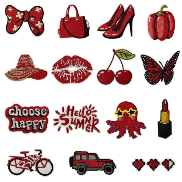 oly-6f1389ccb76750561e95db920efe8b66 Wholesale Romantic Couple DIY Embroidered Cloth Patch 16-Piece Set Polyester for Coat Decoration Party Gift