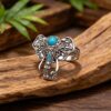 oly-6f89ee44b70410cd87e07c378d69bd20 Wholesale Vintage Silver Elephant Hollow Ring with Turquoise Inlay, Ethnic Style Women's Jewelry Accessory for Boutique Resale