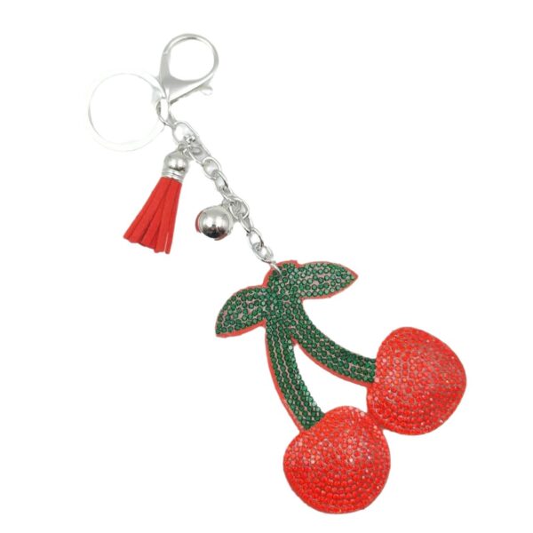 Wholesale Rhinestone Cherry Keychain with Tassel, Fashion Decorative Bag Charm, Boutique Resale Gift