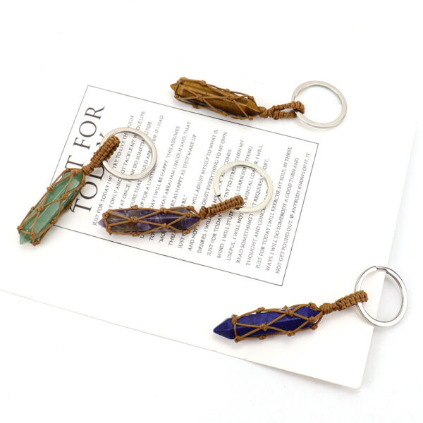Wholesale Pastoral Style Hand-Woven Crystal Keychain Pendant - Metal & Natural Crystal Bag Charm for Gift or Fashion Accessory
